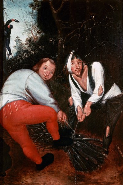 To bønder binder grene (olie på panel) af Pieter the Younger Brueghel