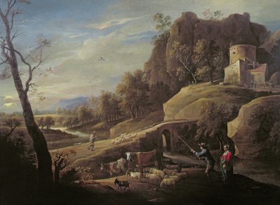 Landskab med bønder, der passer deres dyr af Pieter the Younger Mulier