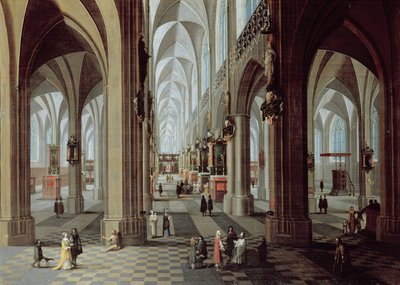 Interiør af Antwerpens katedral (olie på lærred) af Pieter the Younger Neeffs
