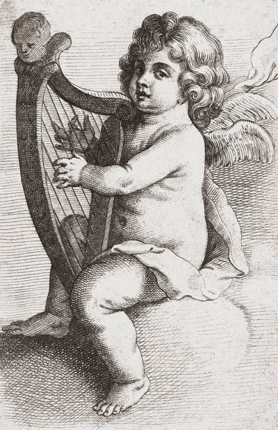 En engel, der spiller på harpe. af Pieter van Avont