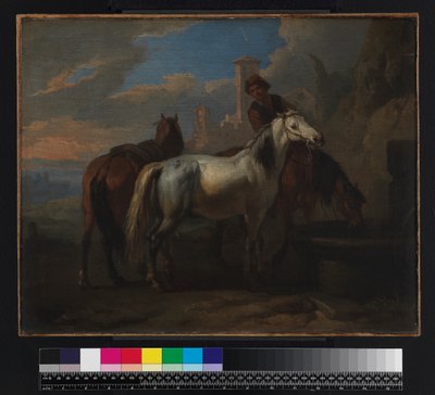 Heste, der drikker ved et springvand, før 1720 af Pieter van Bloemen
