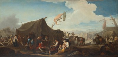 Lejrliv med sutler-telt af Pieter van Bloemen