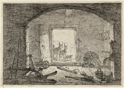Æsler foran døren til en stald af Pieter van Laer