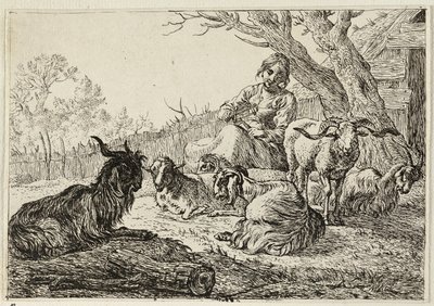 Hyrdinde blandt geder og får af Pieter van Laer