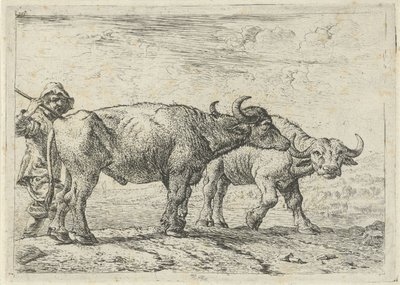 To bøfler og en hyrde af Pieter van Laer