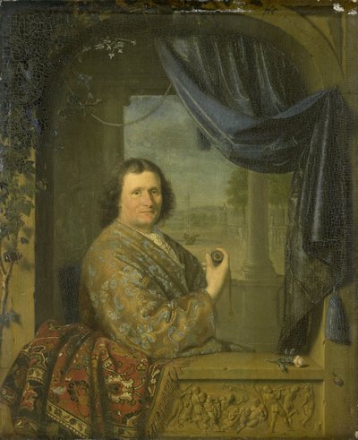 Portræt af en mand med et ur af Pieter van Slingelandt