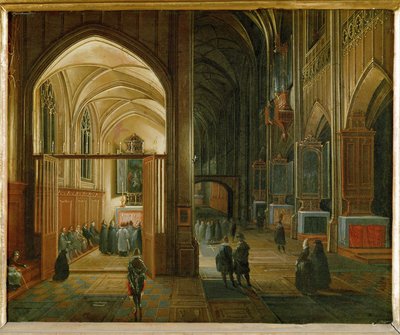 Aftenmesse i en gotisk kirke (maleri på kobber) af Pieter van Steenwyck