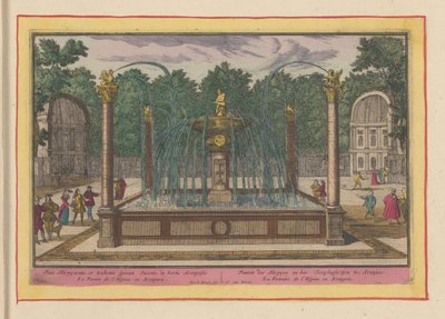 Fontæne af torneekstrakten i haven ved det kongelige palads i Aranjuez Fountain of the Harpyen og Toonpluysertjen i Aranjues (titel på objektet) Theatrum Hispaniae (...) (serietitel) af Pieter van den Berge