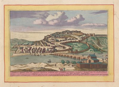 Udsigt over den portugisiske by Coimbra Coimbra, eller Coimbra, en by i Portugal, på Monda (titel på objekt) Theatrum Hispaniae (...) (serietitel) af Pieter van den Berge