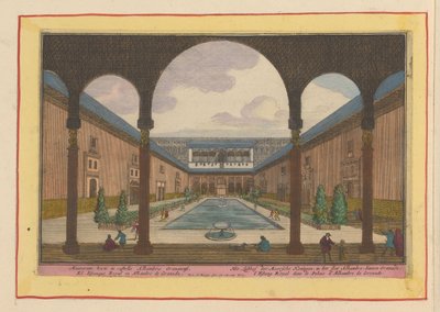 Retten i Alhambra i Granada The Delight of the Moorish Kings, i Alhambre-slottet, inde i Granade (titel på objektet) Theatrum Hispaniae (...) (serietitel) af Pieter van den Berge