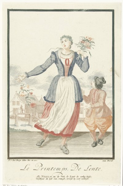 Ung kvinde med en bundt blomster Le Printemps / Foråret (titel på objekt) De fire årstider (serietitel) af Pieter van den Berge