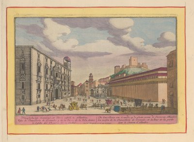 Kongelig Kancelli eller Real Chancillería i Granada Cancellerye af Granade, på stedet; ved siden af ​​Alhambre-tårnet (titel på objektet) Theatrum Hispaniae (...) (serietitel) af Pieter van den Berge