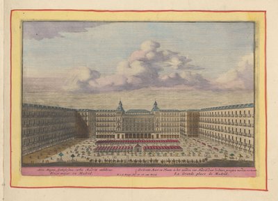Plaza Mayor i Madrid The Great Mart and Place, i centrum af Madrid, hvor tyrefægtningerne vises (titel på objekt) Theatrum Hispaniae (...) (serietitel) af Pieter van den Berge