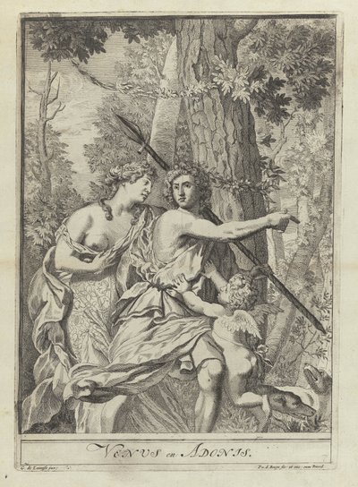 Print 11 fra serietegningseksempler med Venus og Adonis af Pieter van den Berge