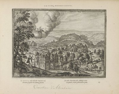 Gud viste sig for Abraham Livsveje bedre valg (titel på objekt) De hellige emblemer og begge testamenters hovedhistorier (Oude Testamente) (serietitel) Billeder og figurer af bøger (serietitel) af Pieter van der Borcht (I)