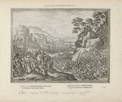 Lot bliver vejvoeder fra Sodoma Affektion indviklet godhed (titel på objekt) De hellige emblemer og begge testamenters hovedhistorier (Oude Testamente) (serietitel) Billeder og figurer af bøger (serietitel) af Pieter van der Borcht (I)