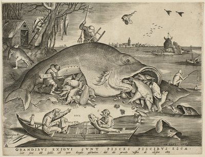 Store fisk Spis små fisk af Pieter van der Heyden