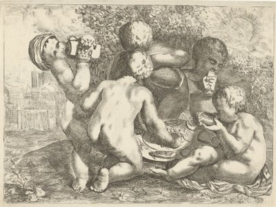 Bacchanal med fem putti af Pieter van der Plas (II)