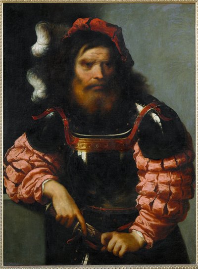 Kriger i rustning, der trækker sit sværd (maleri på lærred) af Pietro (1605-78) Della Vecchia