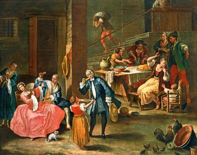 Picnic på landet ... (maleri på lærred) af Pietro (circle of) Longhi