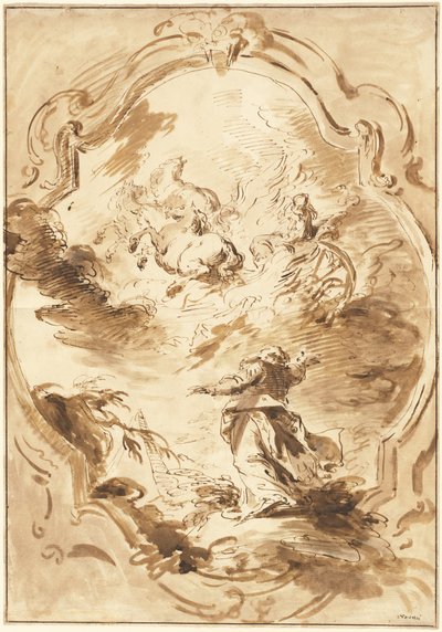 Elisha ser Elijah stige op i den brændende vogn af Pietro Antonio Novelli