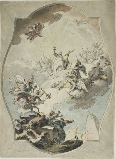 Tro overvinder kætteri (rekto); Opsporing efter tro, der overvinder kætteri (verso) af Pietro Antonio Novelli