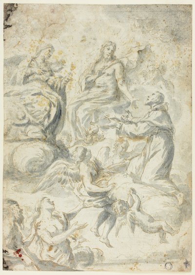 Sankt Nikolaus af Tolentino går i forbøn hos Kristus og Madonna for sjæle i Limbo af Pietro Antonio Novelli
