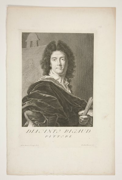 Portræt af Hyacinthe Rigaud af Pietro Antonio Pazzi