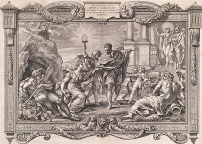 Annibale Carracci introducerer maleri til Apollo og Minerva, 1674. af Pietro Aquila