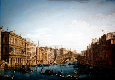 Canal Grande ser mod nord mod Rialtobroen (olie på lærred) af Pietro Bellotti