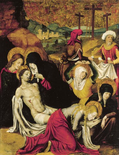 Deposition of Christ, eller Pieta of Tangier, af Pietro Cavaro (aktiv 1508-1538), tempera på panel af Pietro Cavaro
