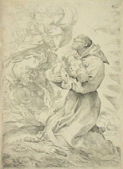 Frans af Assisi med Jesusbarnet i sine arme af Pietro Faccini