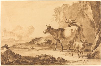 Landskab med kvæg, en ged og en hvilende hyrde af Pietro Giacomo Palmieri