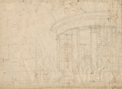 Arkitektonisk fantasi om et rundt tempel lukket med en ambulatorisk (verso) af Pietro Gonzaga