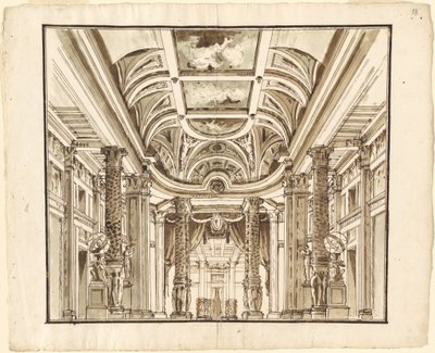 Fantasy of a Great Hall med Basketweave-søjler af Pietro Gonzaga