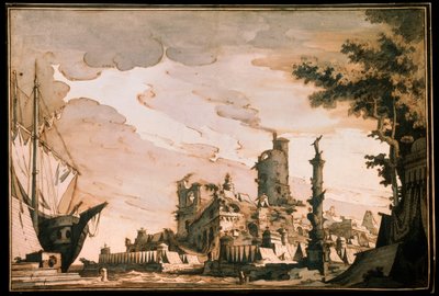 Sea Harbor, Scenografi til et teaterstykke, 1818. af Pietro Gonzaga