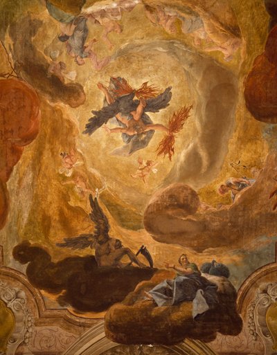 Italien, Venedig, Grand Staircase i Palazzo Sagredo, giganternes fald, fresco af Pietro Longhi af Pietro Longhi