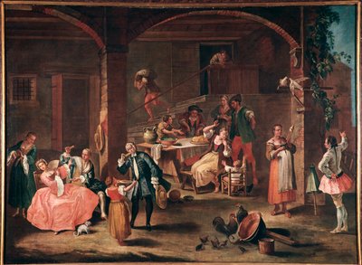 La merenda in Campagna (Snacksen på landet) Maleri af Pietro Longhi (1702-1785) ca. 1750 Dim 96x131 cm Venedig, Ca 