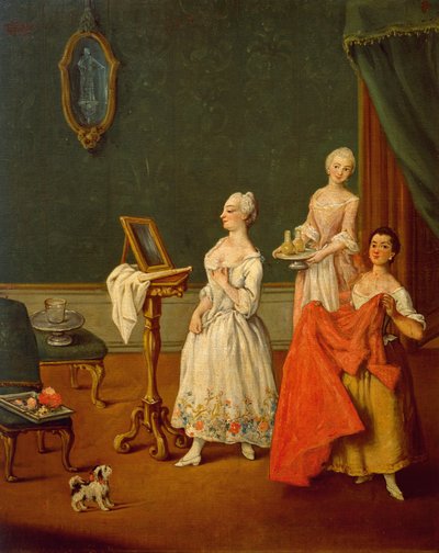 Lady At Her Toilette af Pietro Longhi (1701-1785), olie på lærred, 61x50 cm af Pietro Longhi