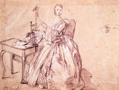 Lady spinding tråd, af Pietro Longhi (1701-1785), tegning af Pietro Longhi