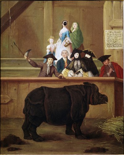 Rhinoceros: udstilling af Clara, indisk næsehorn. Maleri af Pietro Longhi (1702-1785). 1751. Venetiansk museum fra det 18. århundrede. Ca 