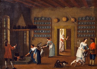 Køkkenet i villaen, fra School of Pietro Longhi af Pietro Longhi