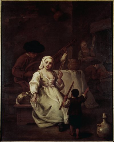 Spinneren - Maleri af Pietro Longhi (1702-1785), olie på lærred, 69x49 cm, ca. 1750. Venedig, Querini Stampalia Foundation af Pietro Longhi