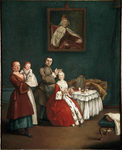 Frisøren (Frisøren) Maleri af Pietro Longhi (1701-1785) 1760 Dim 63x51 cm Venedig, Ca 
