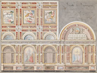 Studie af fresken af Giacomo Cordella i det indre af Chiesa della Pieta, Fermo (blyant, pen & brunt blæk & w/c på papir) af Pietro Lucchini