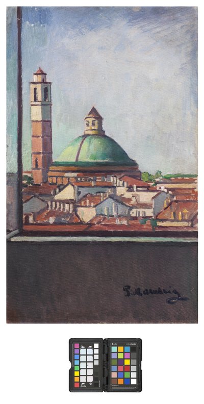 San Carlo Dome i Milano, 1928 (olie på lærredstavle) af Pietro Marussig