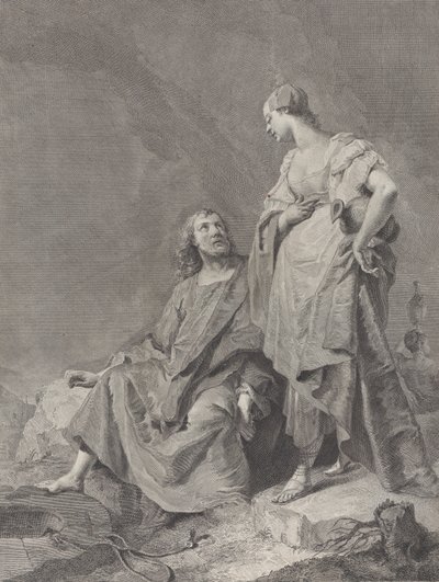 Kristus og kvinden fra Samaria ved brønden, fra serien af 112 aftryk af helligdommen..., 1743-63 af Pietro Monaco