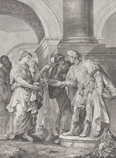 Daniel skændes med de ældste, mens Susanna står til venstre, 1732-50. af Pietro Monaco