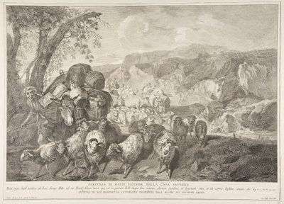 Hyrden Davids afgang fra hans fars hus Partenza di David pastore..., 1743-63. af Pietro Monaco