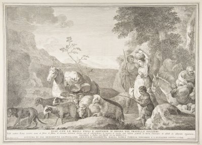 Esau og hans familie skiller sig af med Jakob Esau med hans hustruer sønner og stoffer sepa ..., 1743-63. af Pietro Monaco